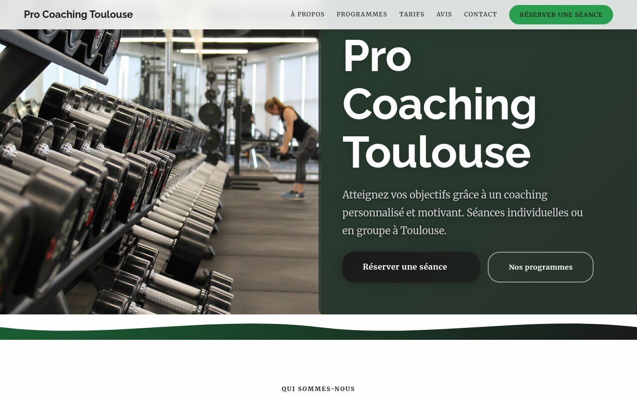 Screenshot of Fit & Go Coaching website, dynamic design with mosaic grid, orange accents and vivid diagonals