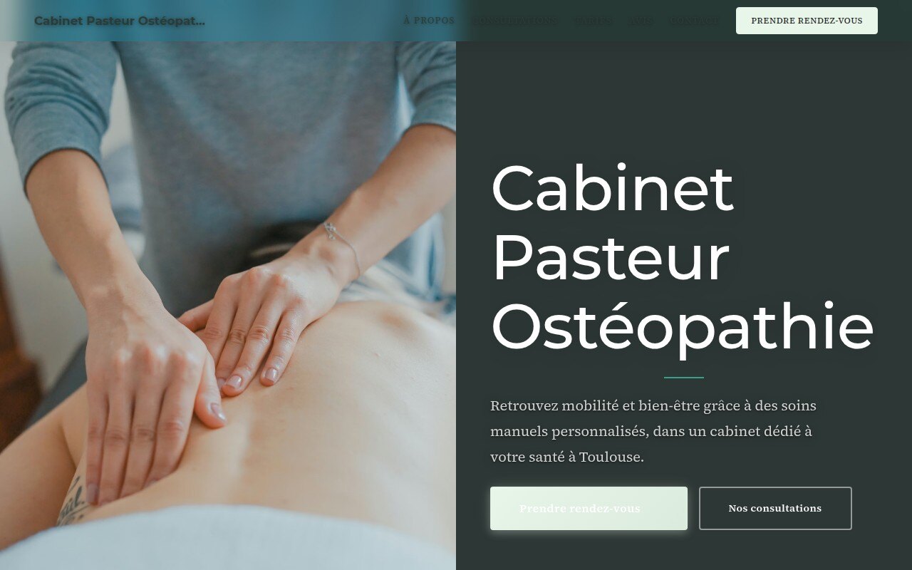 Screenshot of Dupont Kinésithérapie website, lateral design with side navigation, medical blue and clean layout