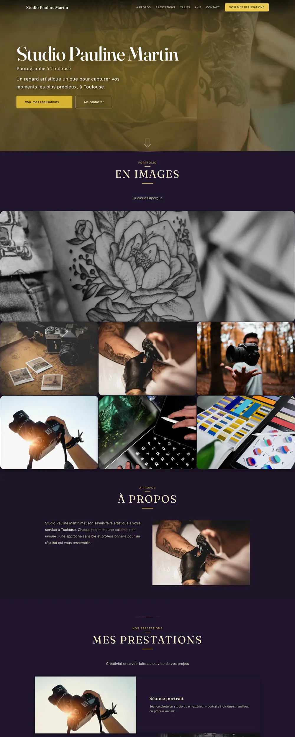 Screenshot of the Studio Pauline Martin site, full-screen cinematic design, immersive photo gallery on a dark background.