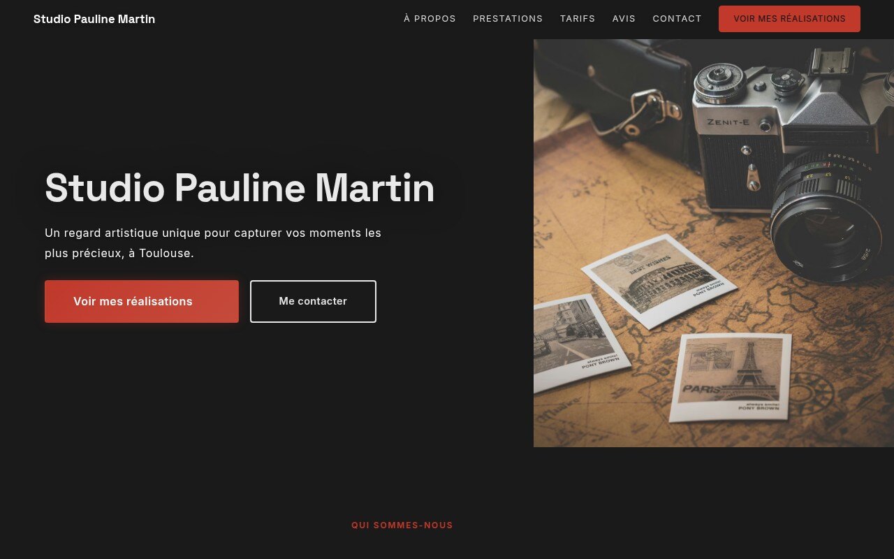 Screenshot of Studio Pauline Martin website, minimalist design with centered gallery in black and white